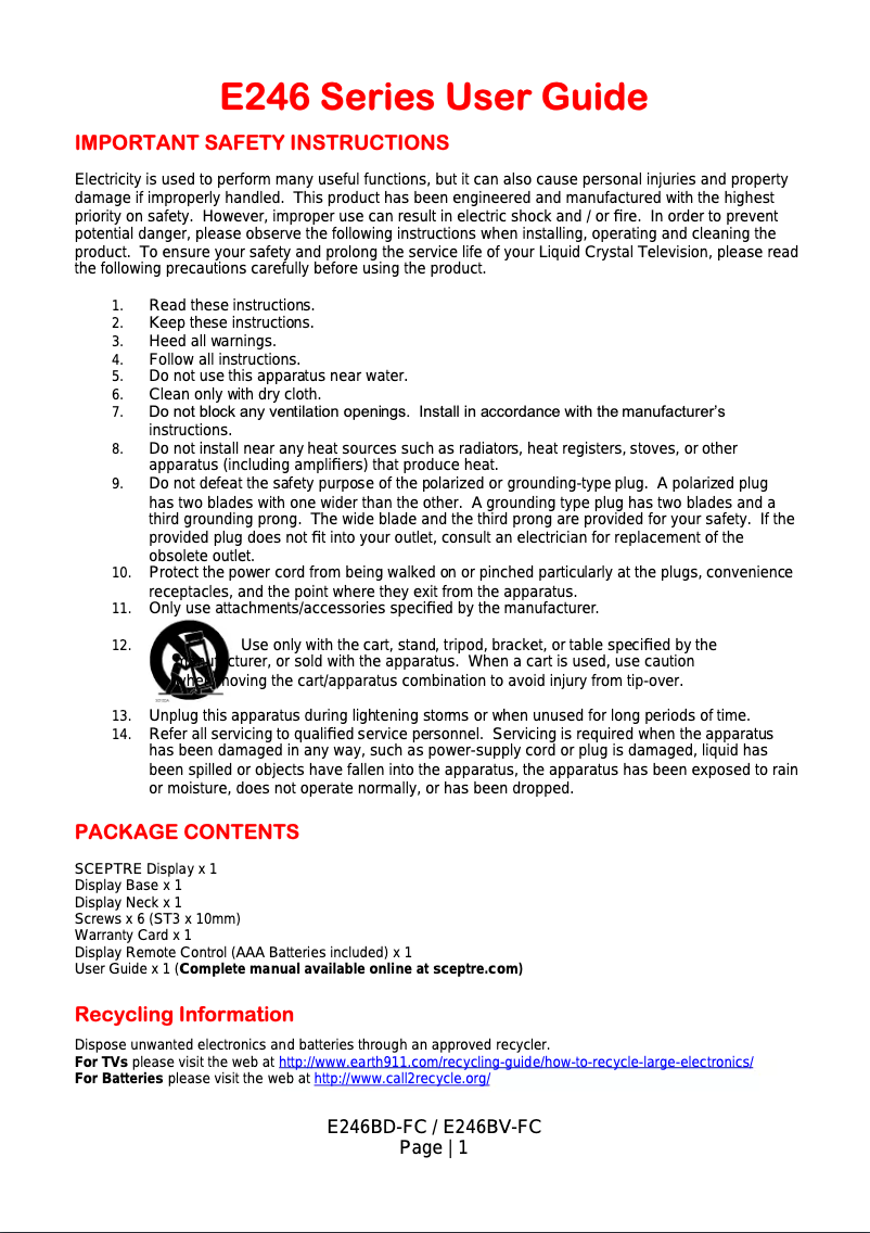 Image de la première page du manuel de l'appareil E246BV-FC