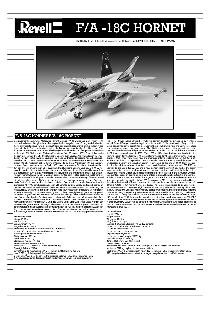 Image de la première page du manuel de l'appareil F/A-18C Hornet