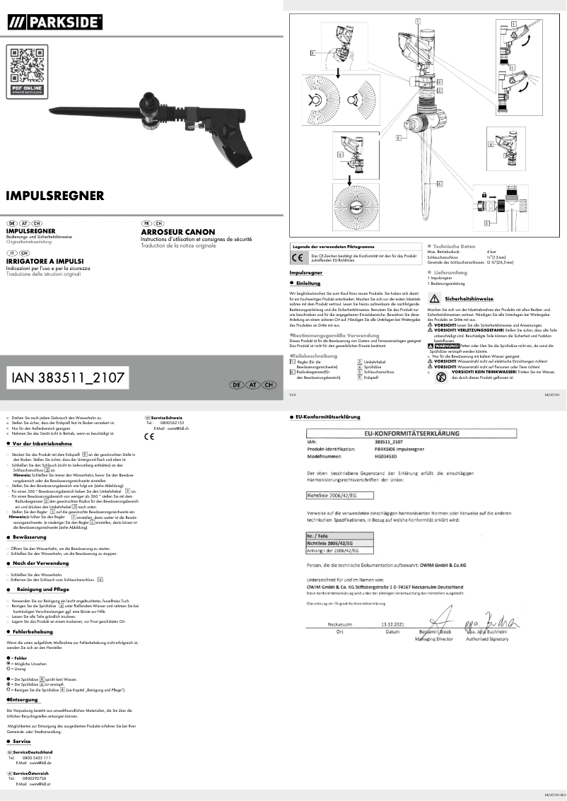 Page 1 de la notice Manuel utilisateur Parkside HG03453D
