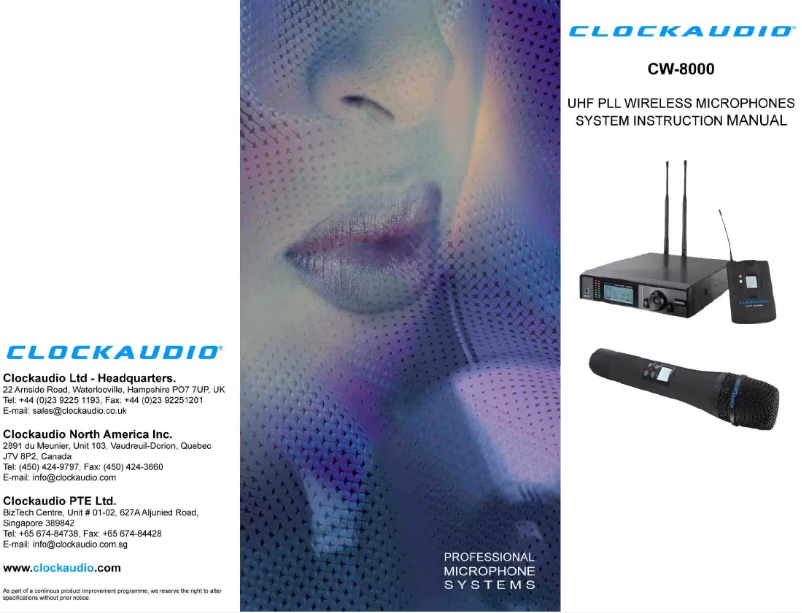 Page n°1 - Manuel utilisateur Clockaudio CW 8000