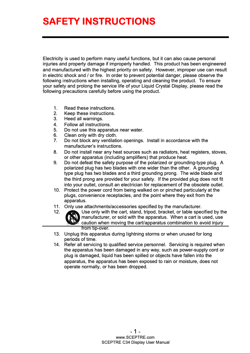 Page n°1 - Manuel utilisateur Sceptre C345W-2560UN