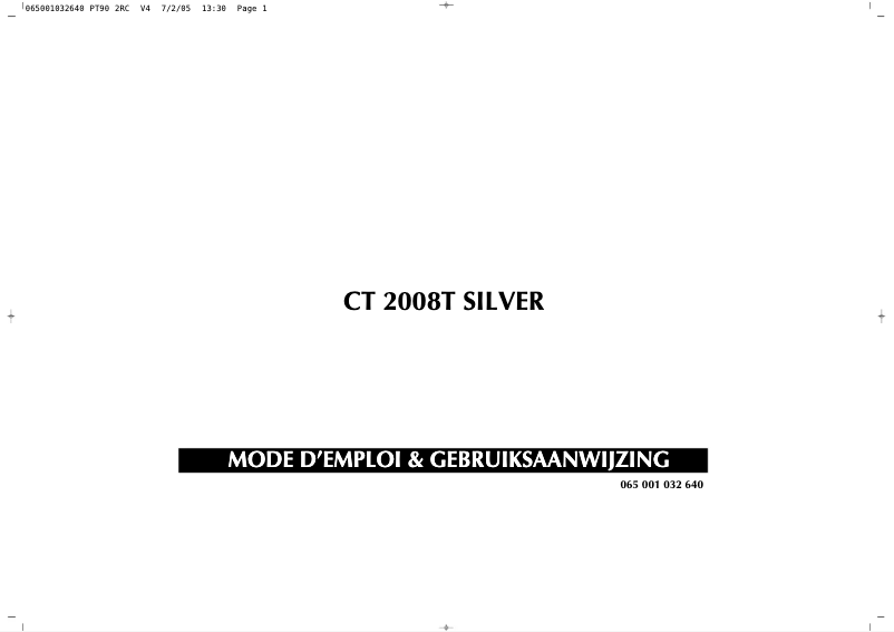 Image de la première page du manuel de l'appareil CT2008T Silver