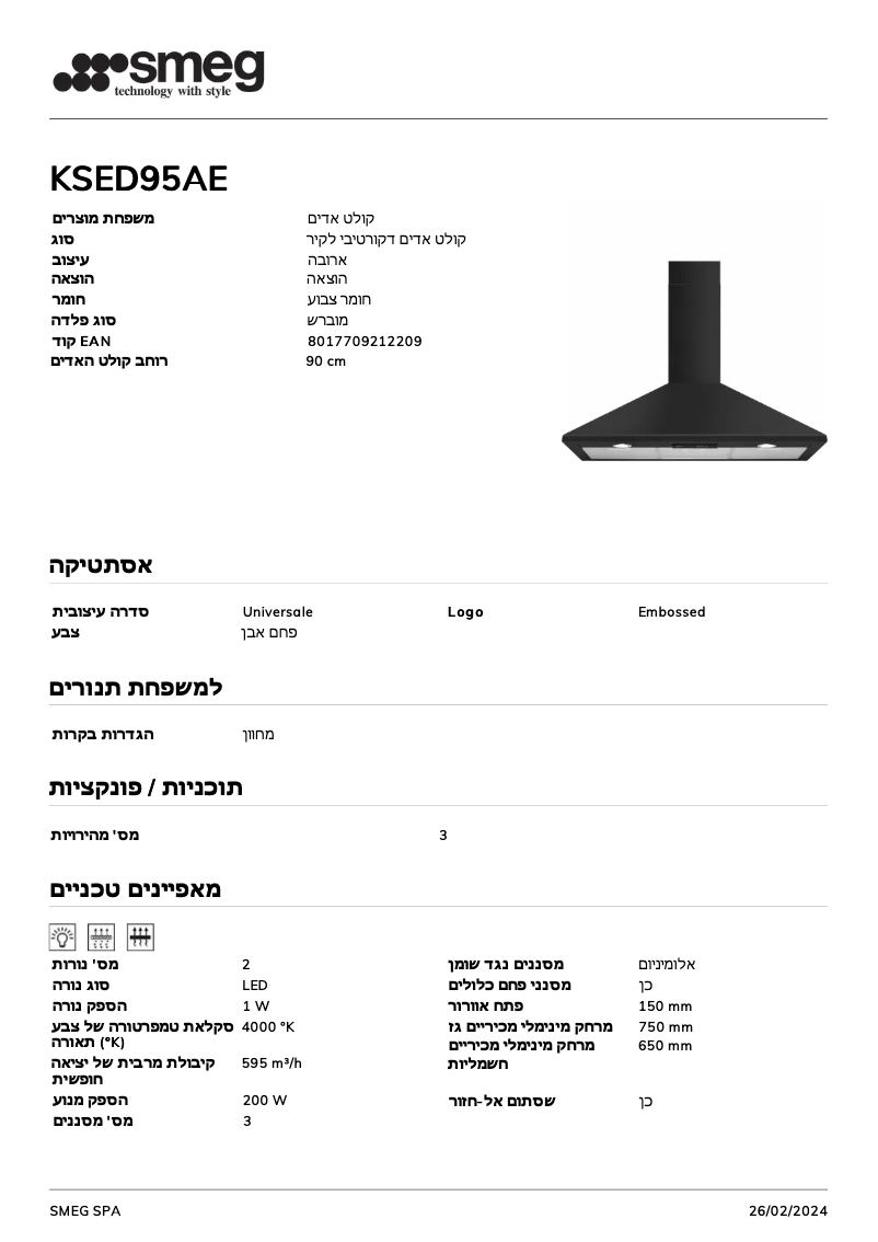 Page 1 de la notice Fiche technique Smeg KSED95AE