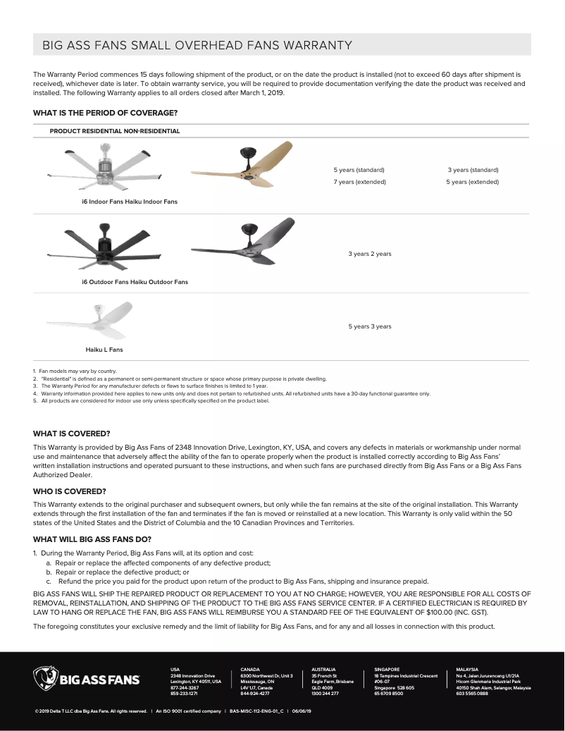 Page n°1 - Mode d'emploi Big Ass Fans Haiku Indoor