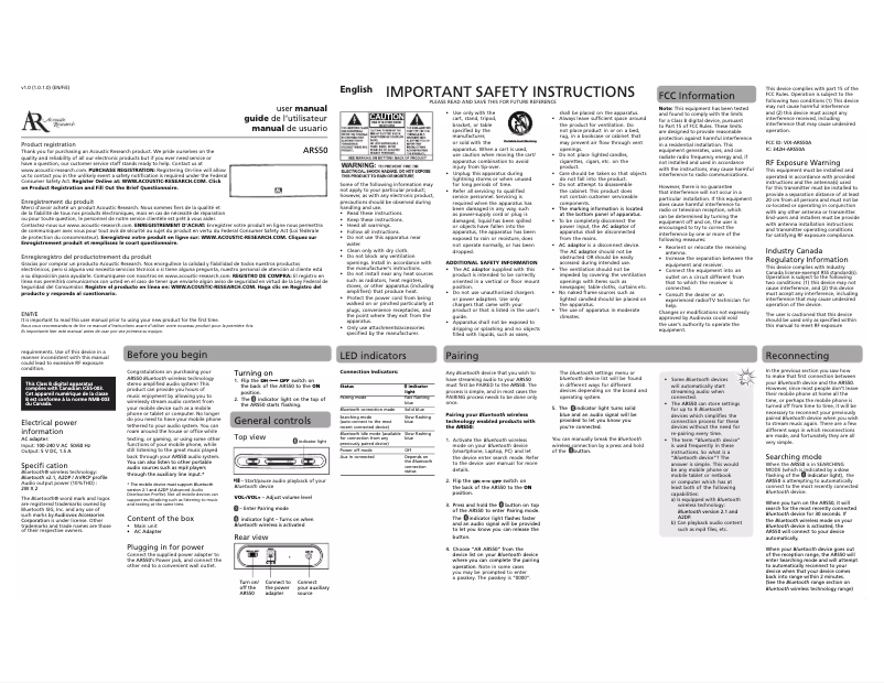 Page n°1 - Manuel utilisateur Acoustic Research ARS50