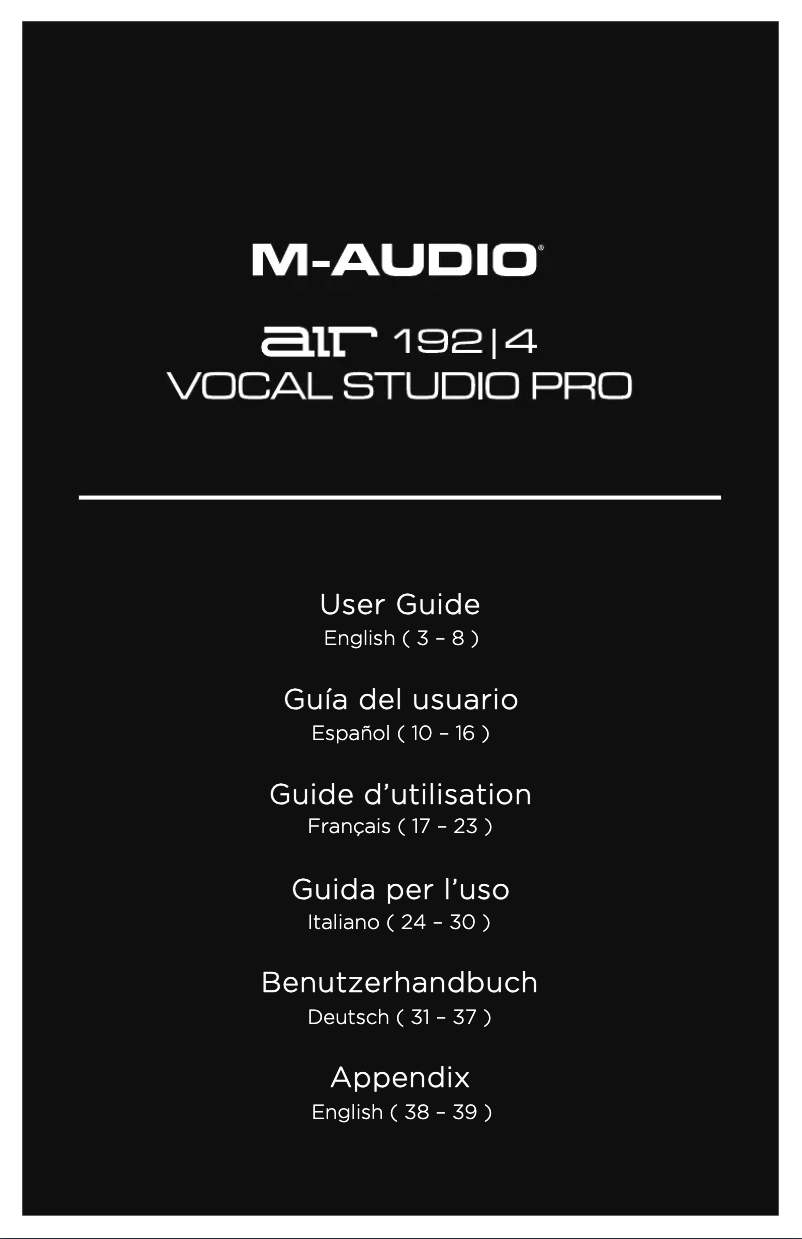 Page n°1 - Manuel utilisateur M-Audio AIR 192|Vocal Studio Pro