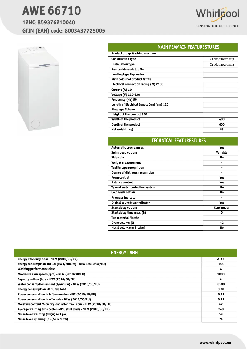 Image de la première page du manuel de l'appareil AWE 66710