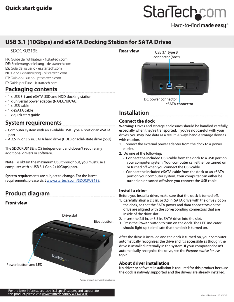 Image de la première page du manuel de l'appareil STSDOCKU313E