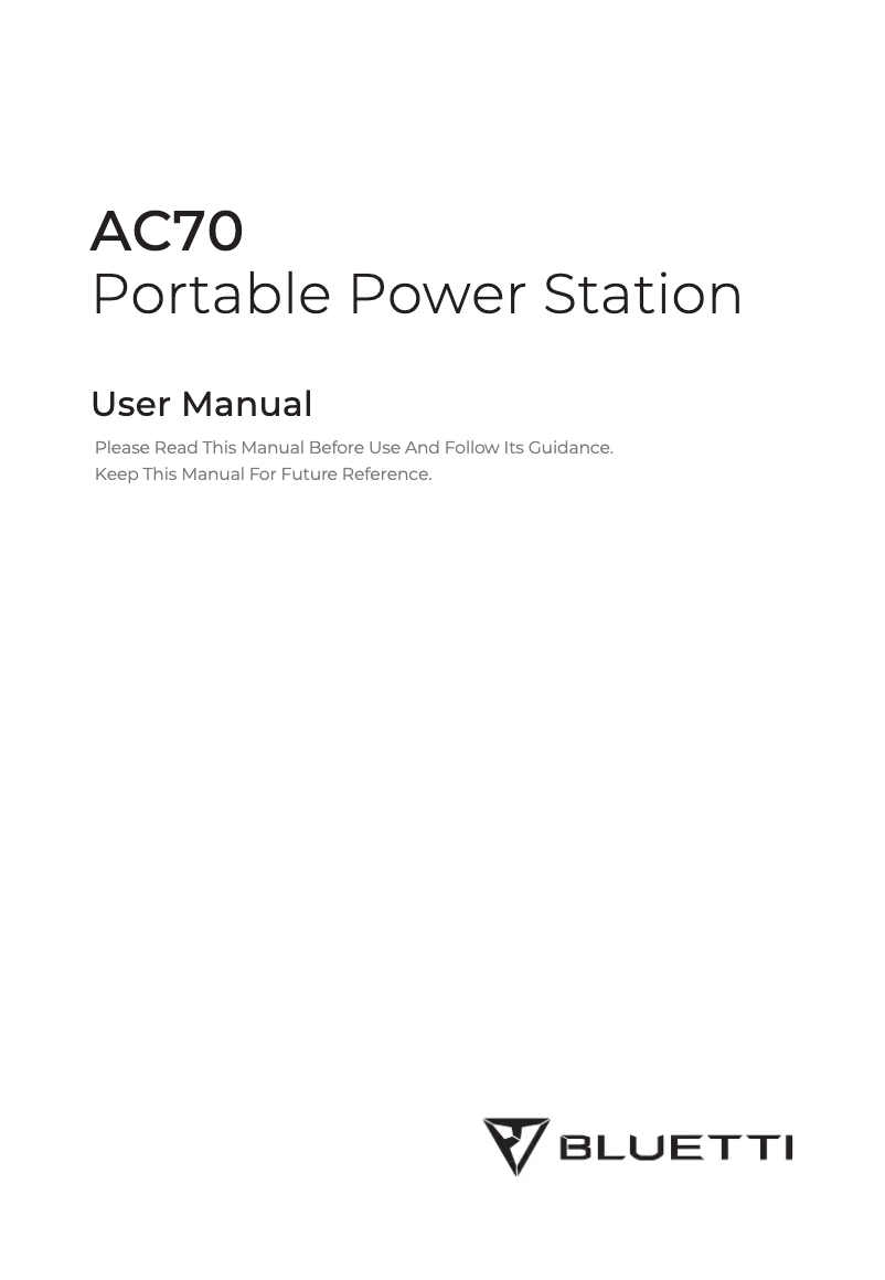 Page n°1 - Manuel utilisateur Bluetti AC70