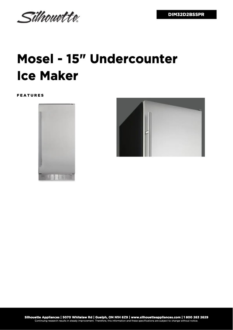 Page 1 de la notice Fiche technique Danby Silhouette DIM32D2BSSPR