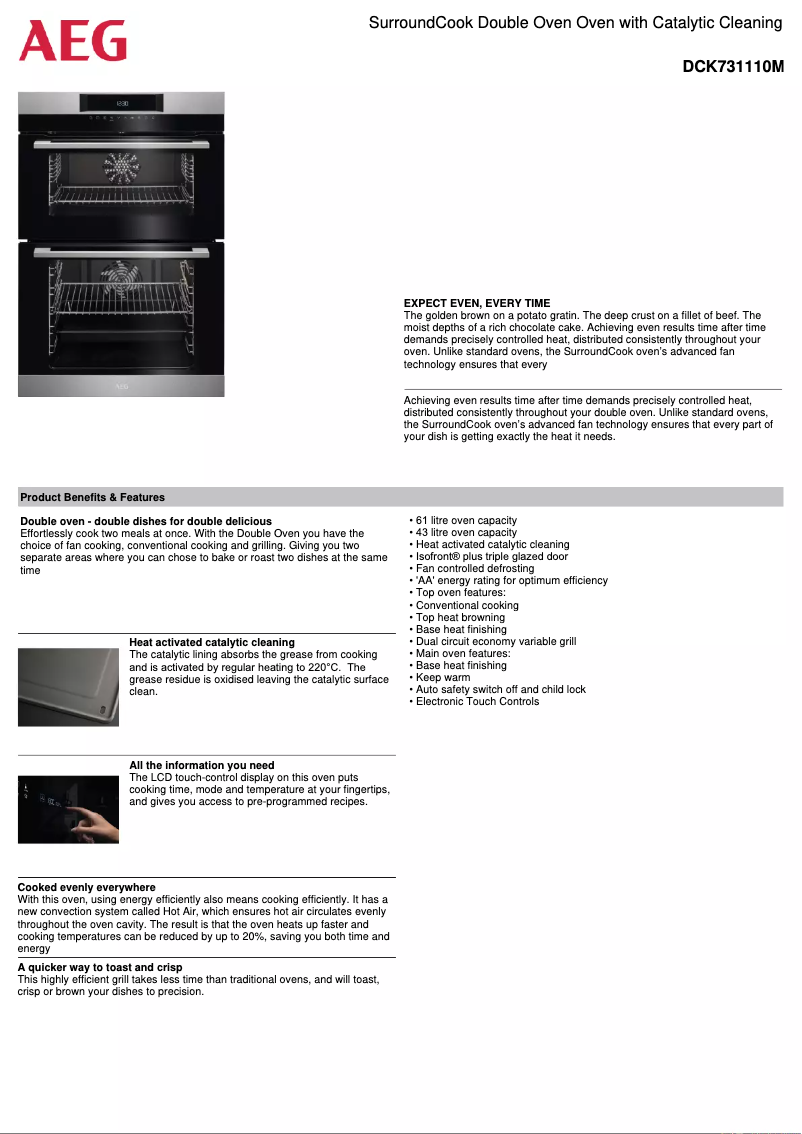 Page 1 de la notice Fiche technique AEG DCK731110M