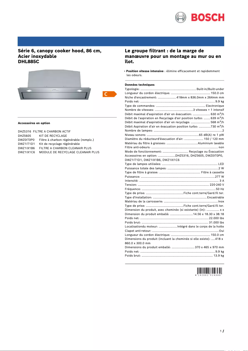 Image de la première page du manuel de l'appareil DHL885C