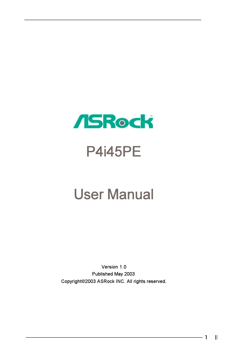 Página 1 del manual Manual de usuario Asrock P4i45PE