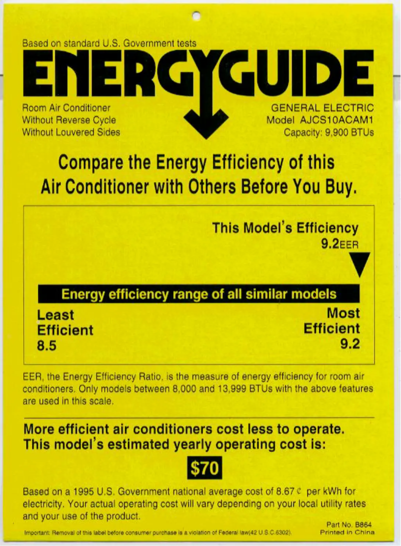 Page n°1 - Label énergétique GE AJCS10ACA