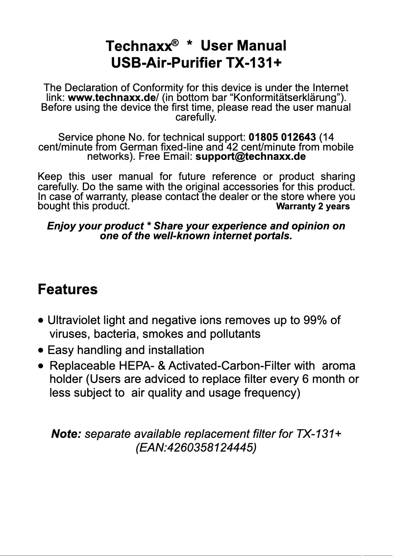 Image de la première page du manuel de l'appareil TX-131+