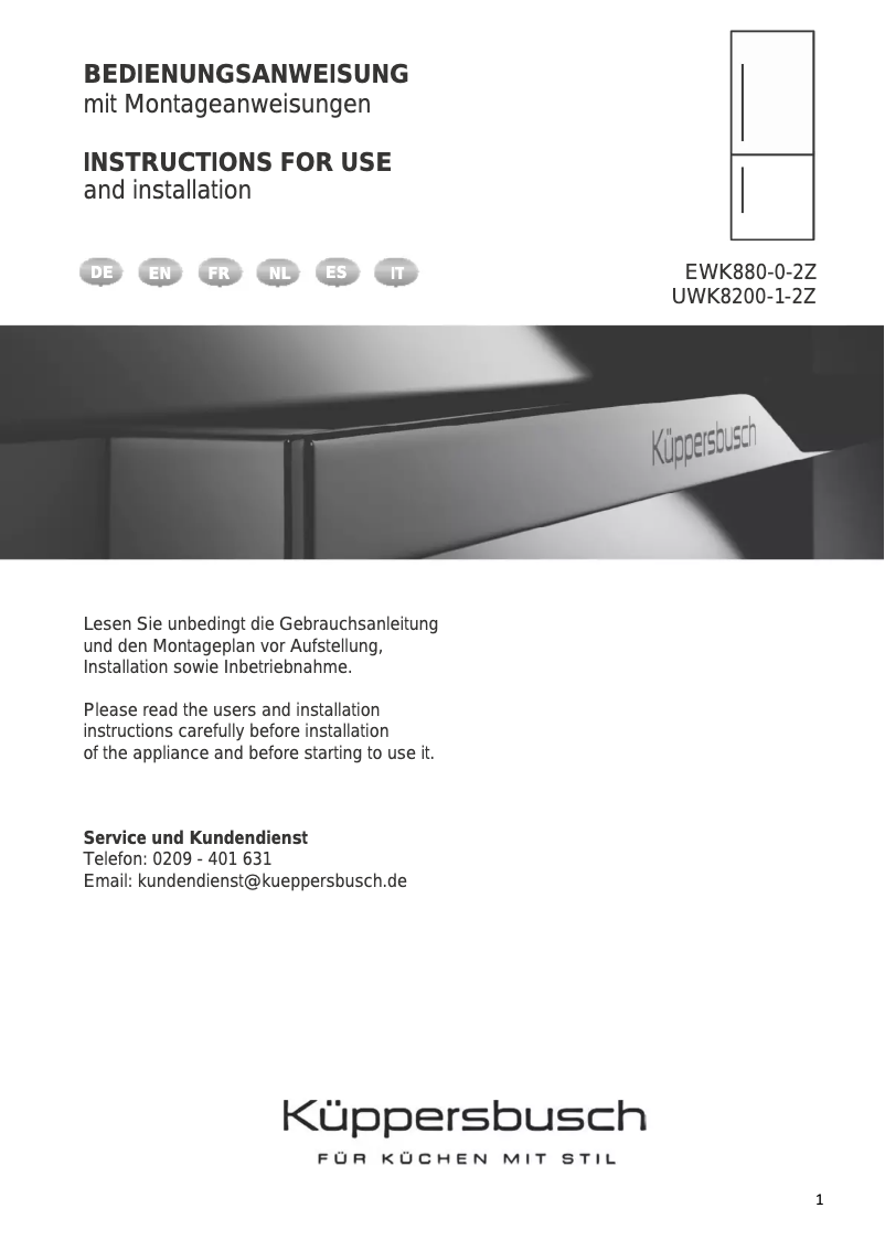 Page n°1 - Manuel utilisateur Küppersbusch UWK8200-1-2Z