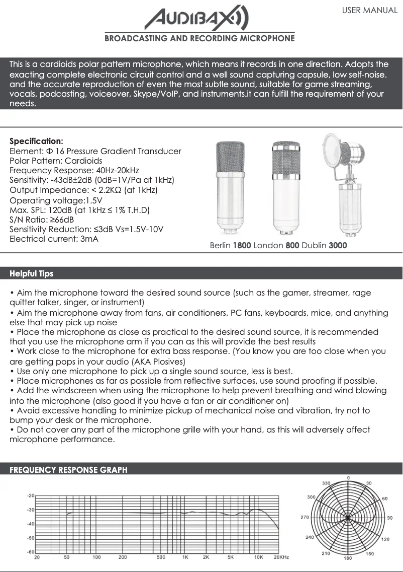 Page 1 de la notice Manuel utilisateur Audibax London 800