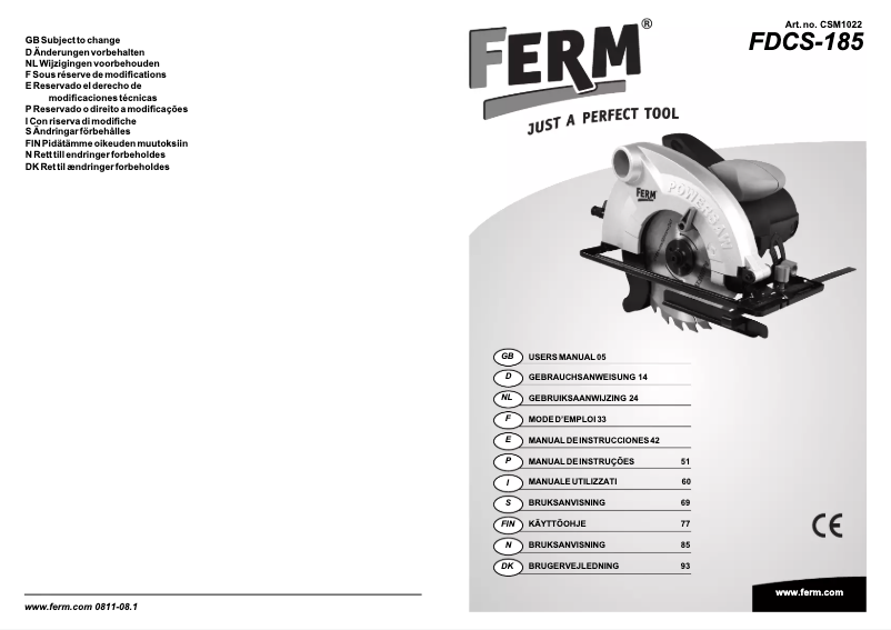 Page n°1 - Manuel utilisateur Ferm FDCS-185
