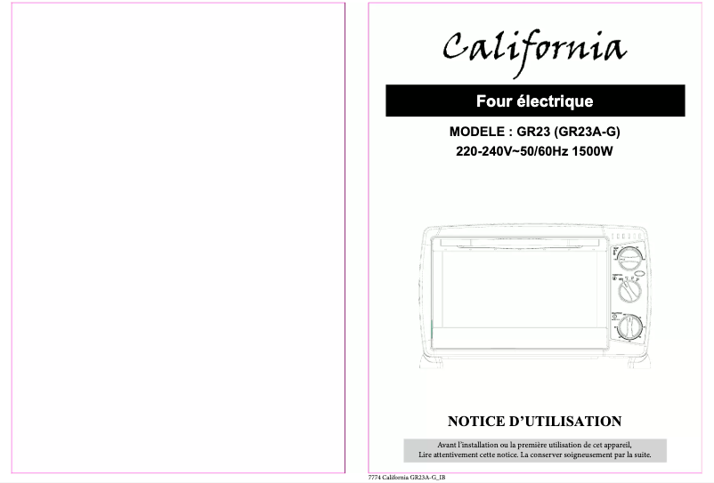 Page n°1 - Manuel utilisateur California GR23A-G