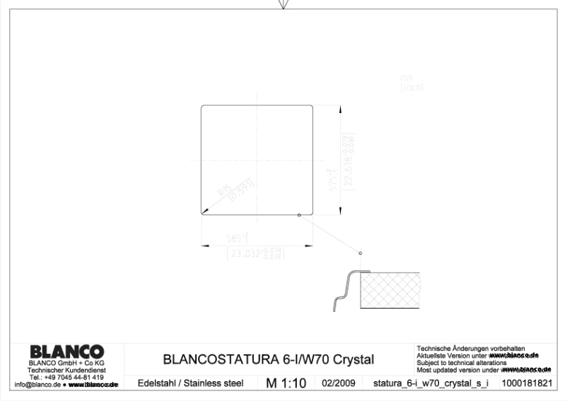 Page 1 de la notice Manuel utilisateur BLANCO STATURA 6-I/W70 CRYSTAL