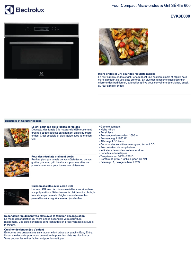 Page n°1 - Fiche technique Electrolux EVK8E00X