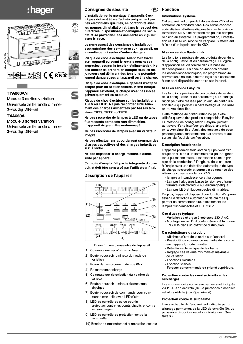 Page n°1 - Manuel utilisateur Hager TXA663A