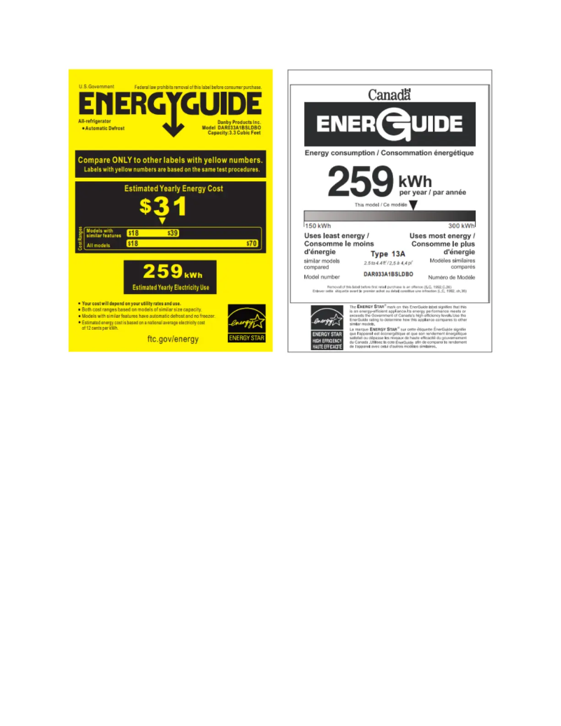 Page n°1 - Label énergétique Danby DAR033A1BSLDBO