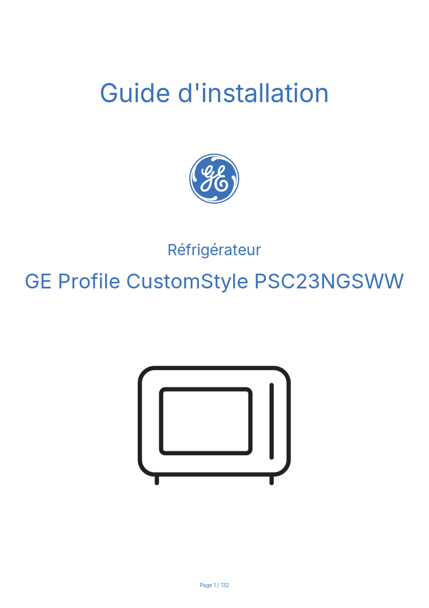 Page n°1 - Guide d'installation GE Profile CustomStyle PSC23NGSWW