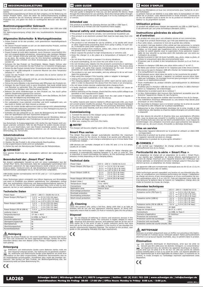 Page n°1 - Manuel utilisateur Schwaiger LAD260