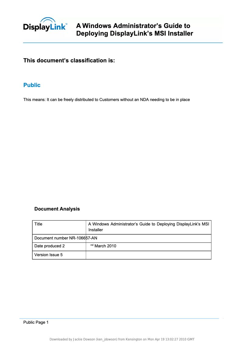 Page n°1 - Manuel utilisateur Kensington SD400V