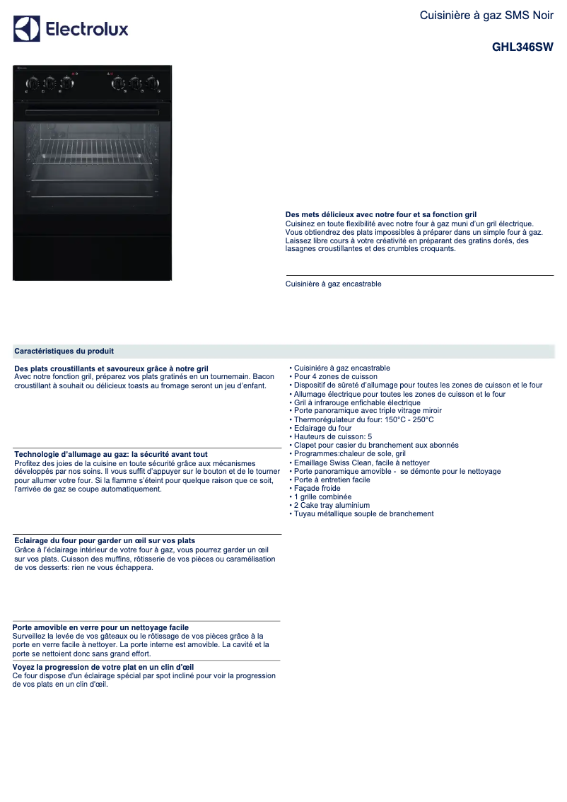 Page n°1 - Fiche technique Electrolux GHL346SW