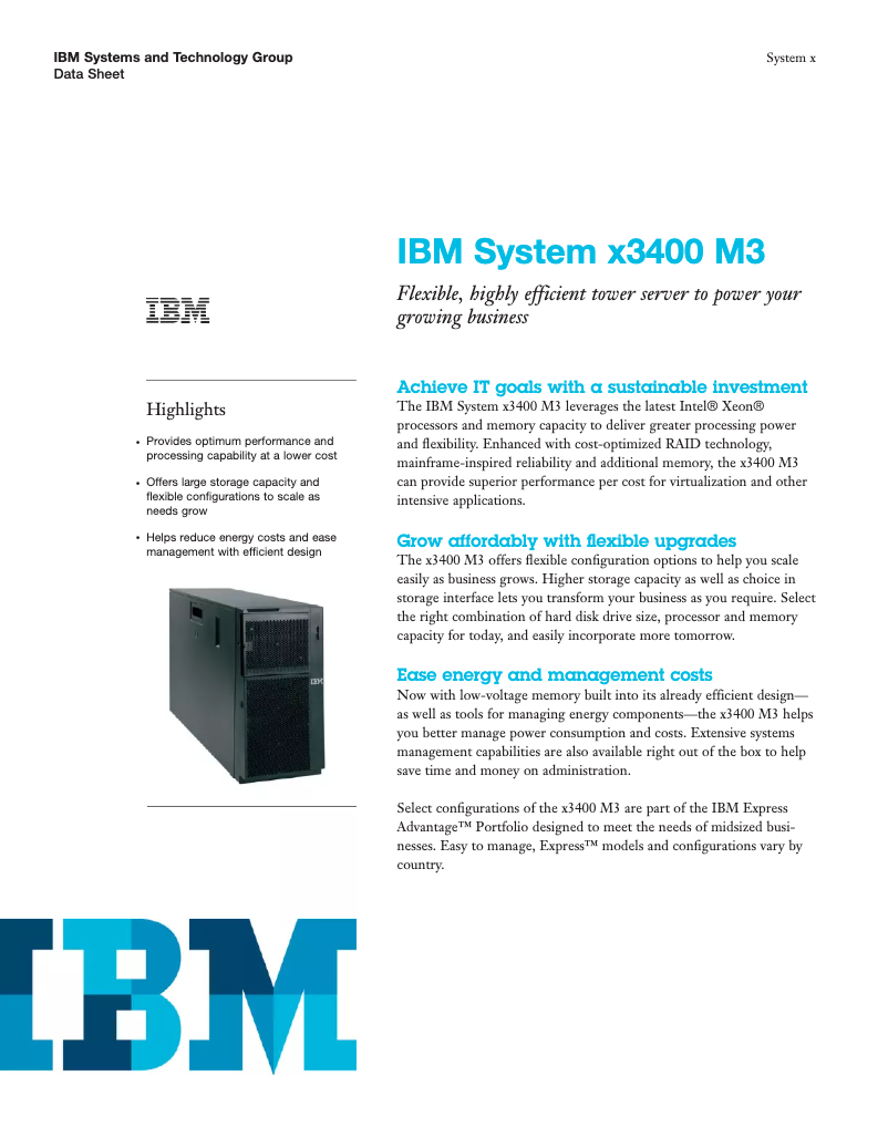 Page n°1 - Manuel utilisateur IBM eServer System x3400 M3