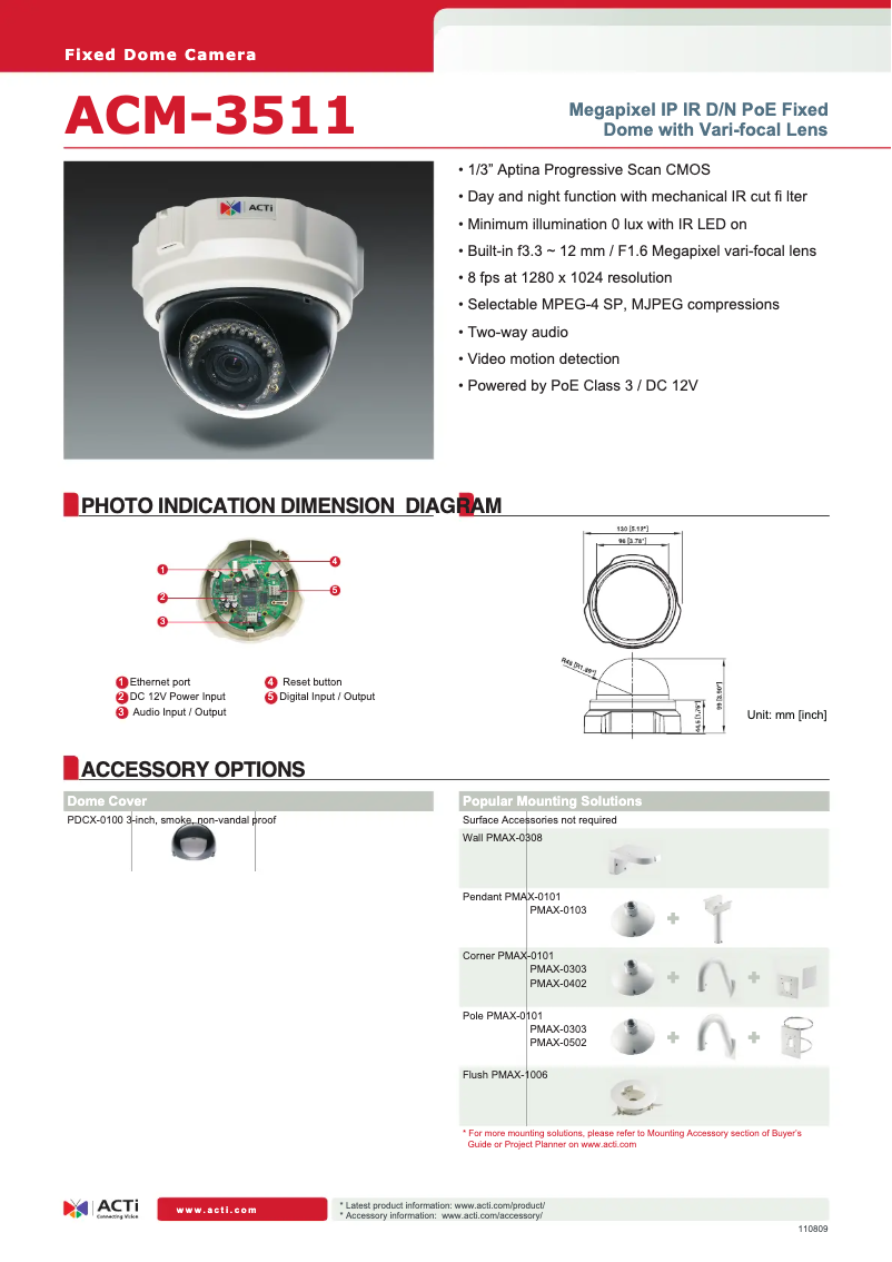 Page n°1 - Fiche technique ACTi ACM-3511