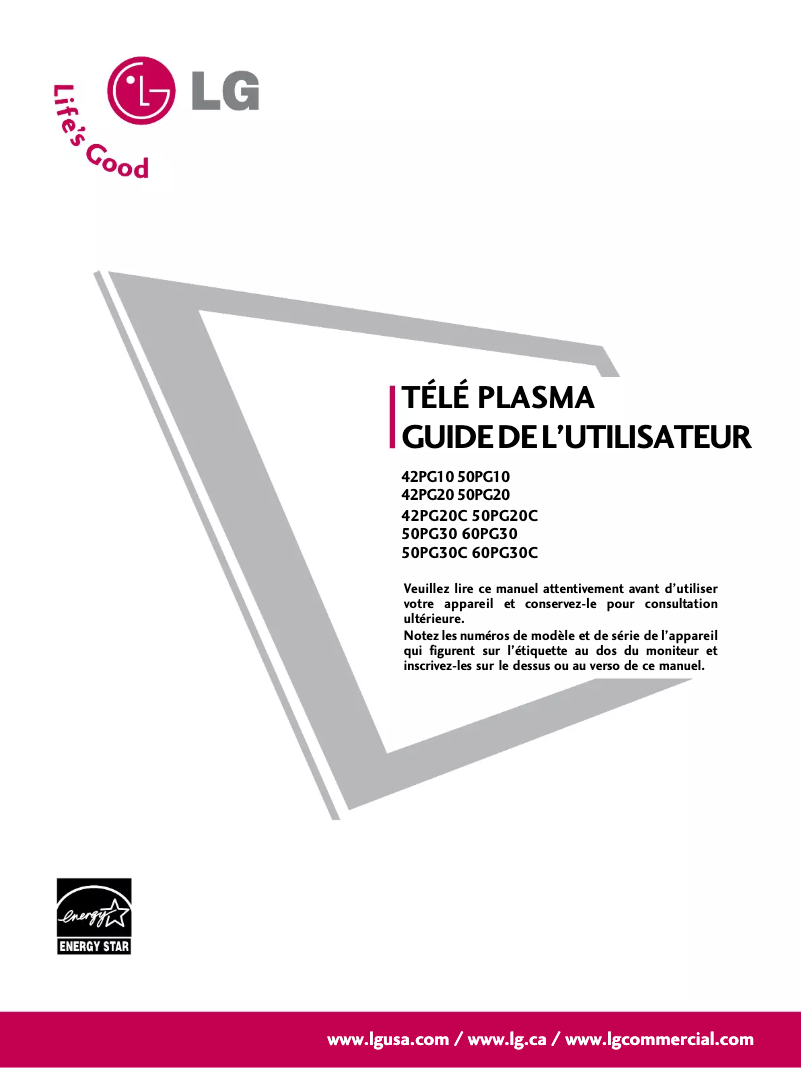 Page 1 de la notice Manuel utilisateur LG 50PG30