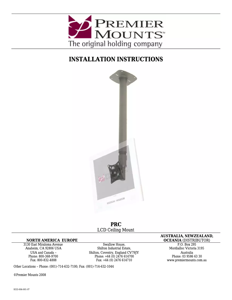 Page n°1 - Manuel utilisateur Premier Mounts PRC