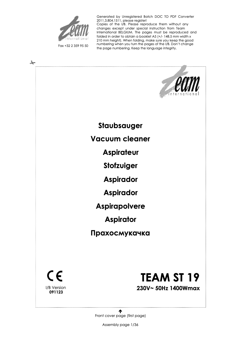 Página 1 del manual Manual de usuario Team ST 19