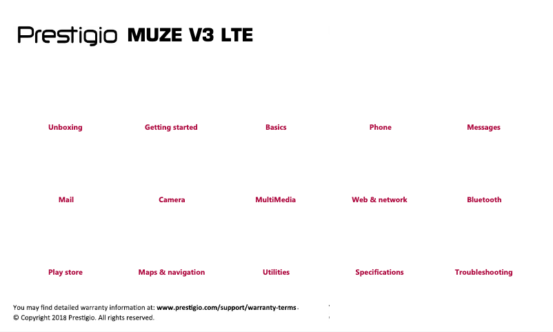 Page 1 de la notice Manuel utilisateur Prestigio Muze V3 LTE