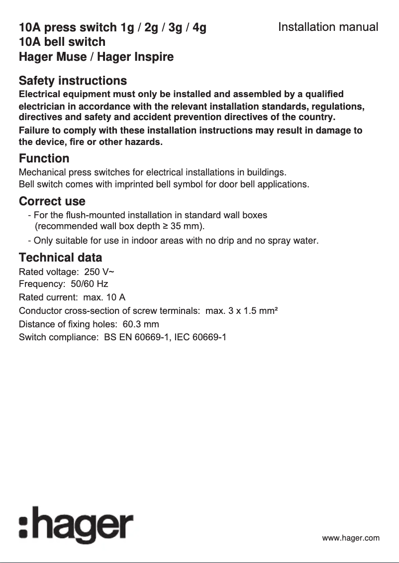 Page n°1 - Manuel utilisateur Hager WGCXL131PAS