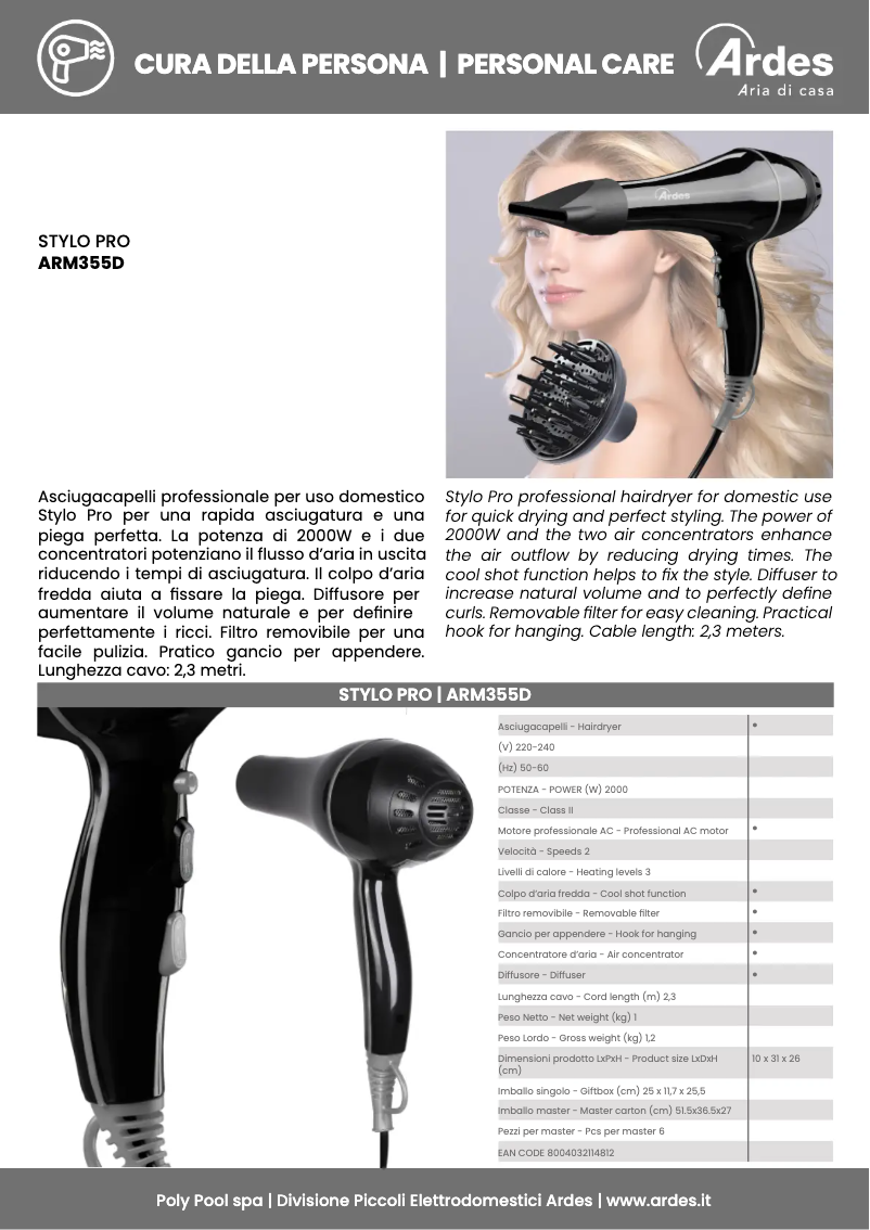 Page n°1 - Fiche technique Ardes ARM355D