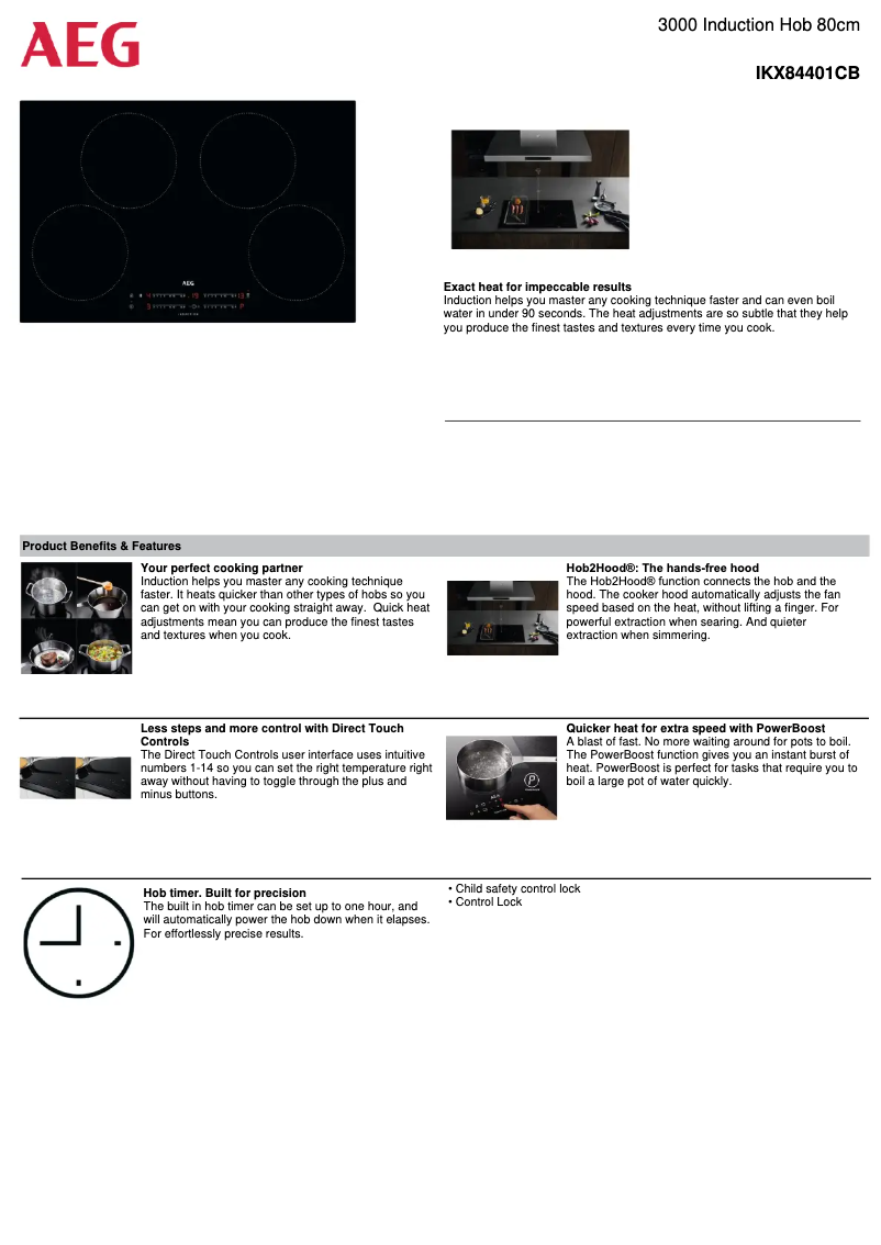 Page 1 de la notice Fiche technique AEG IKX84401CB