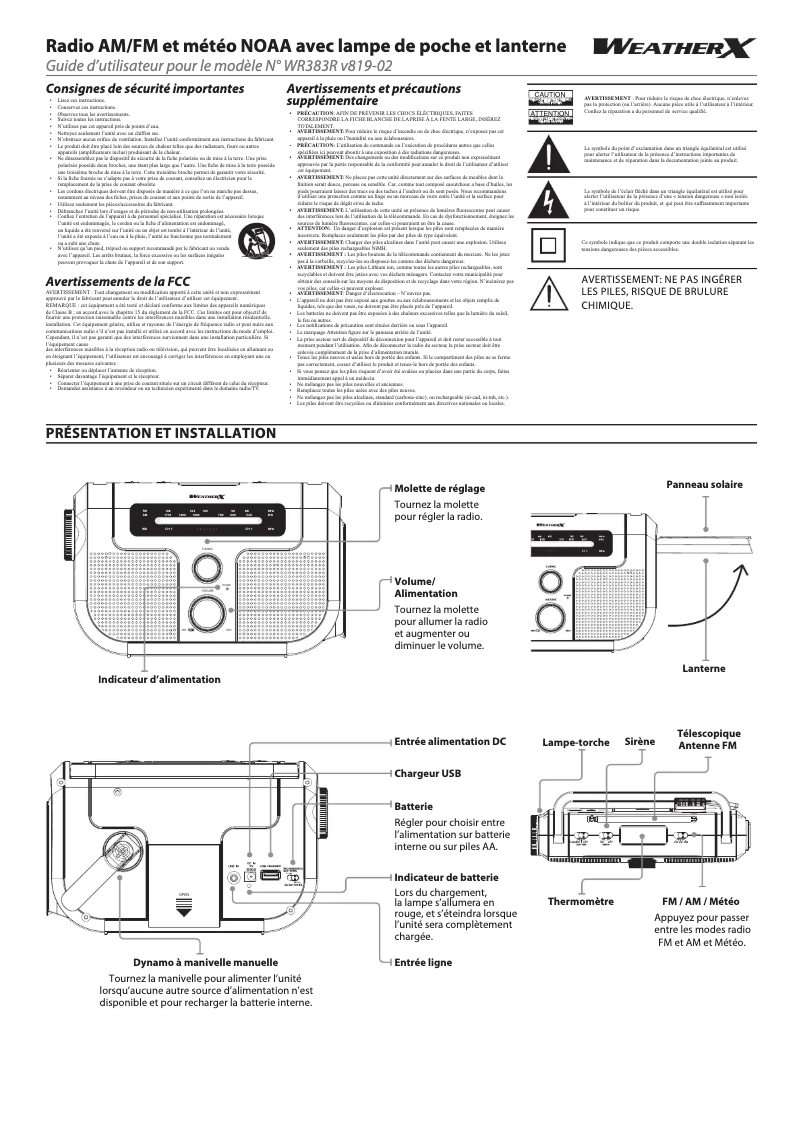 Image de la première page du manuel de l'appareil WR383R