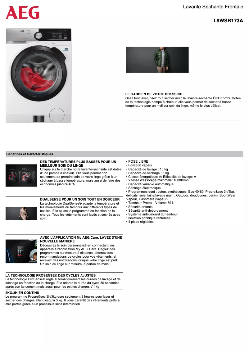 Page n°1 - Fiche technique AEG L9WSR173A