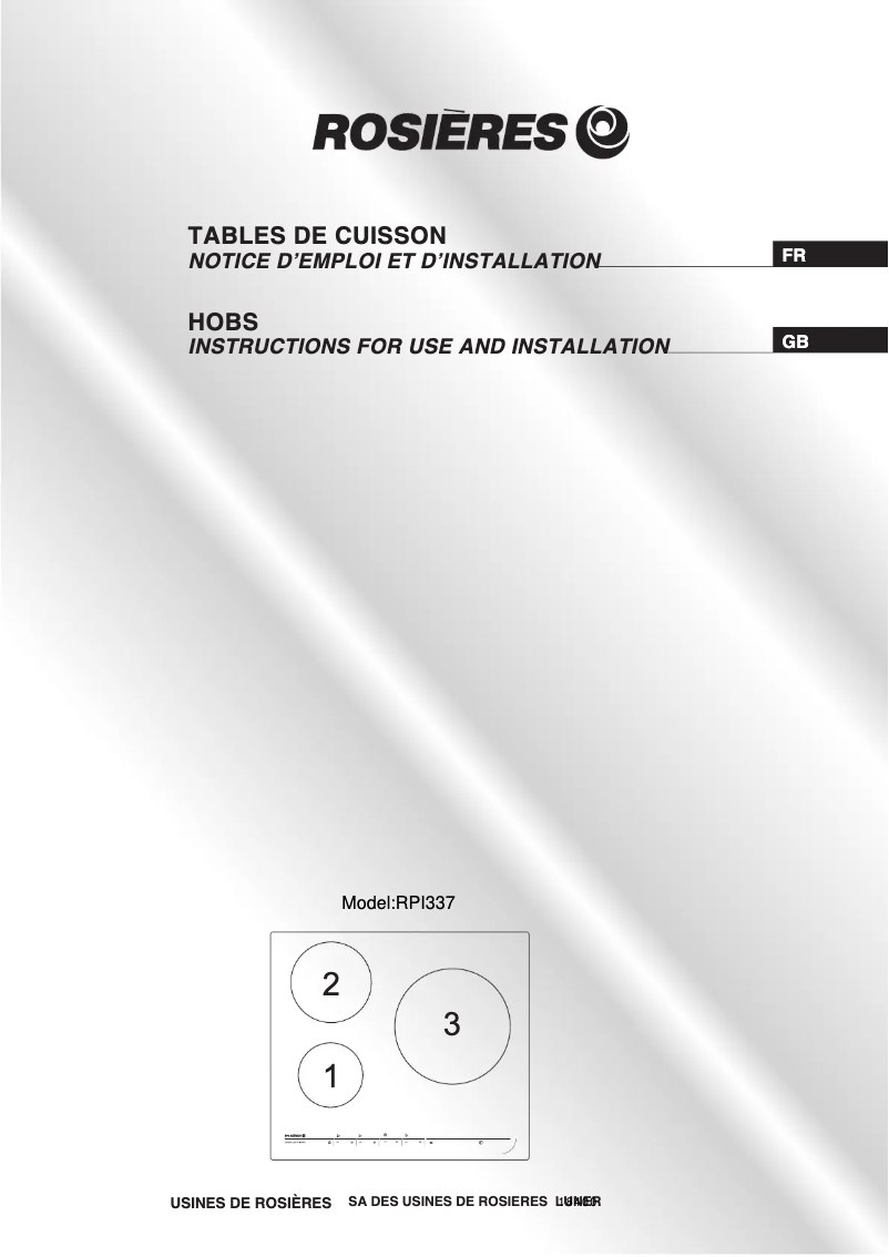 Page 1 de la notice Manuel utilisateur Rosieres RPI 337