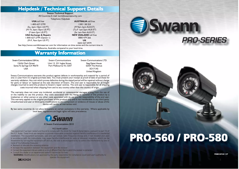 Page n°1 - Manuel utilisateur Swann PRO-580