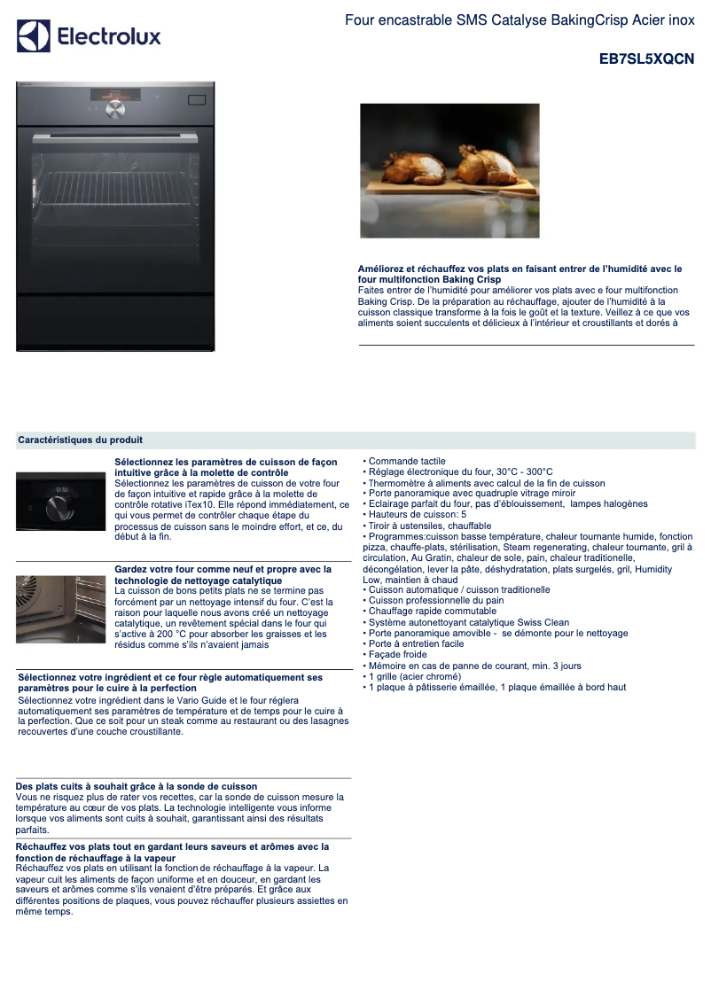 Page 1 de la notice Fiche technique Electrolux EB7SL5XQCN