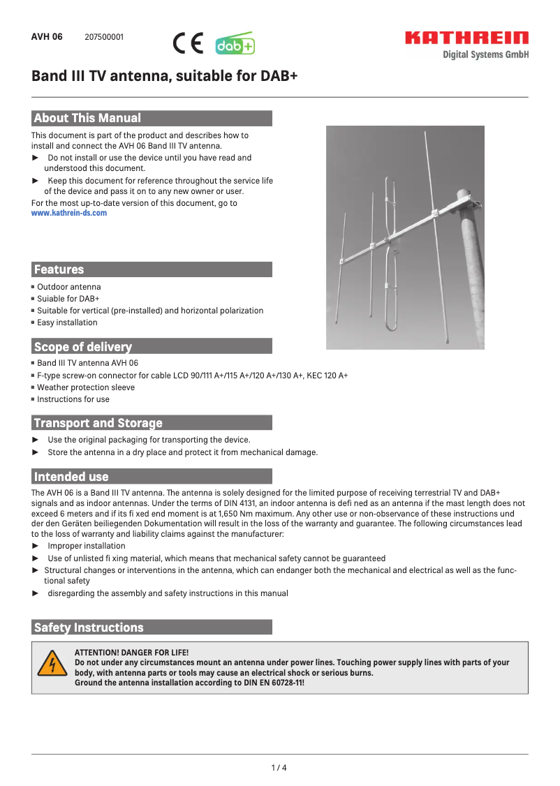 First page image of the manual for AVH 06