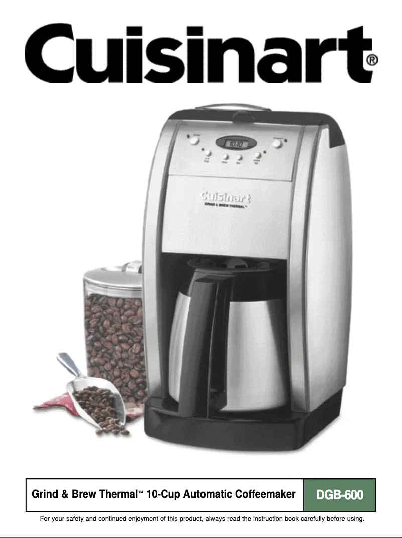 Page 1 de la notice Manuel utilisateur Cuisinart Grind & Brew Thermal DGB-600
