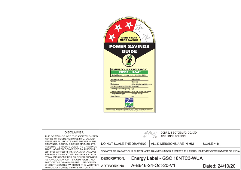 Página 1 del manual Manual de usuario Godrej GSC 18NTC3-WUA