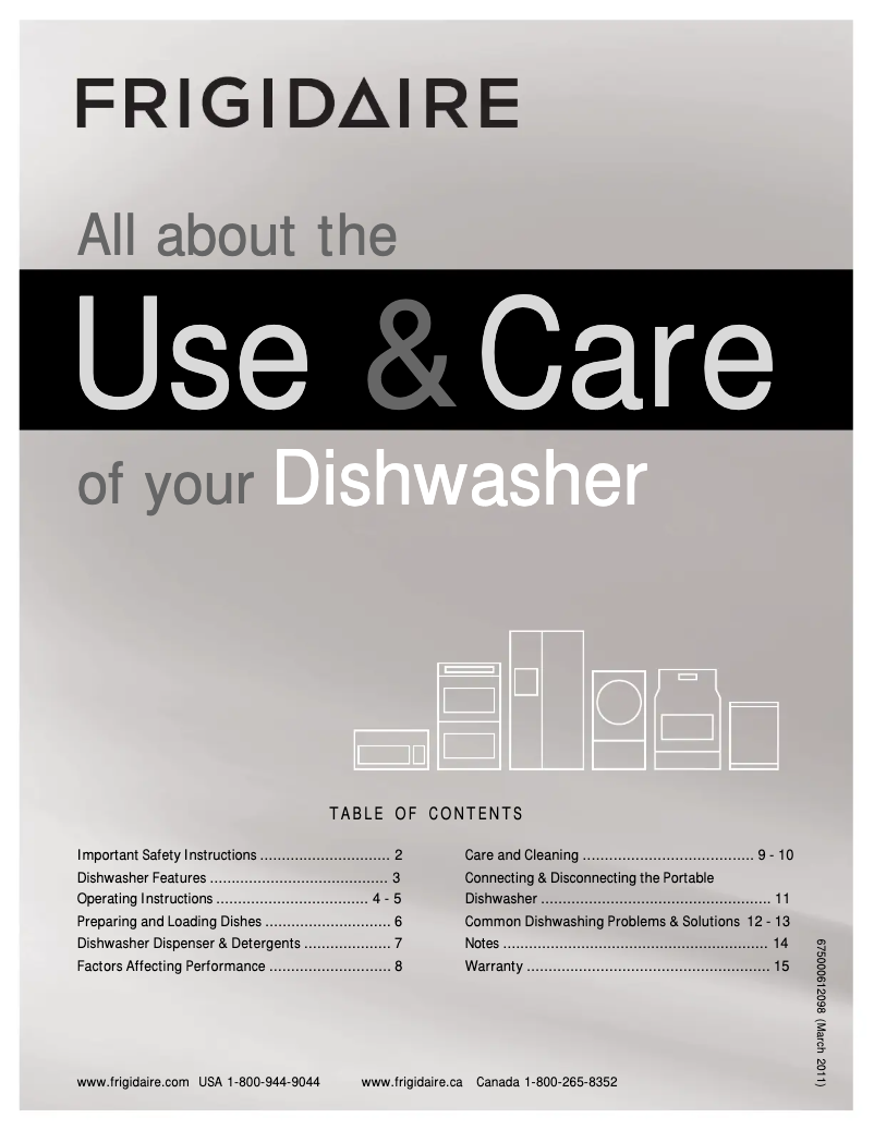 Page n°1 - Manuel d'utilisation et d'entretien Frigidaire FFPD1821M