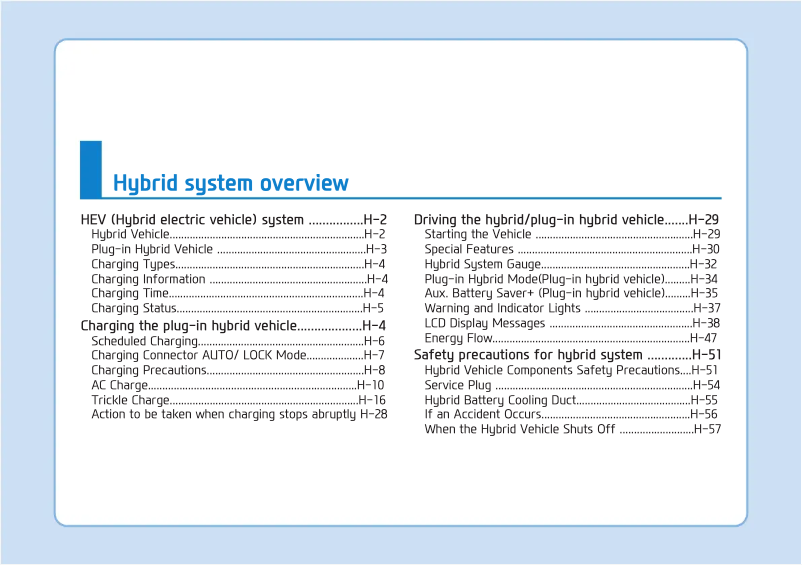 First page image of the manual for IONIQ Hybrid (2016)